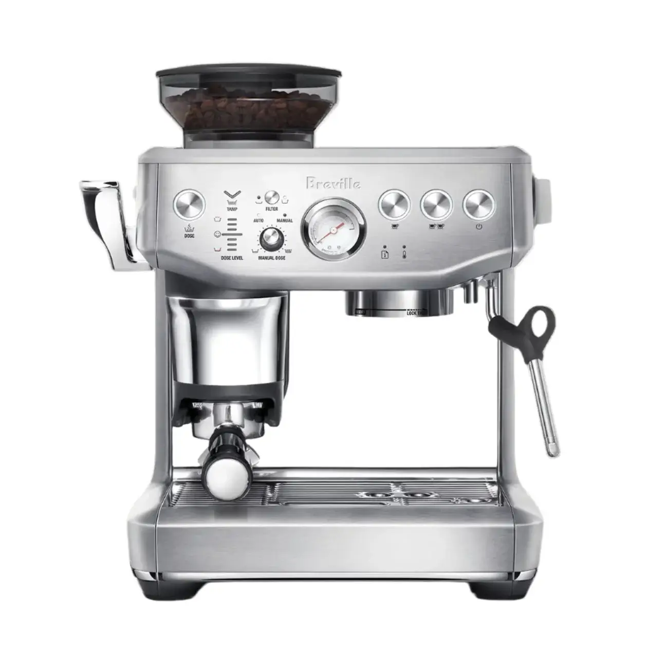 Breville Barista Express espresso machine with grinder and accessories